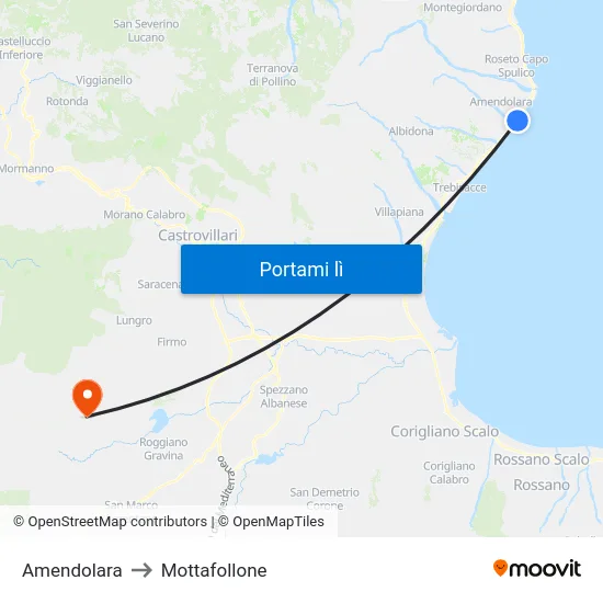 Amendolara to Mottafollone map