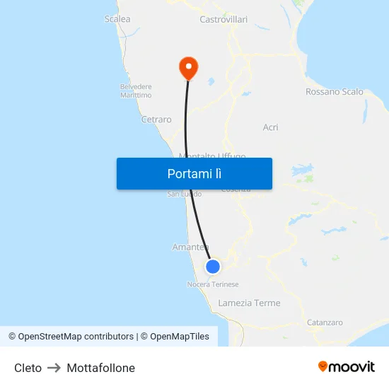 Cleto to Mottafollone map