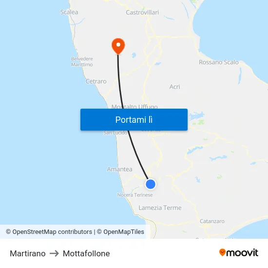 Martirano to Mottafollone map