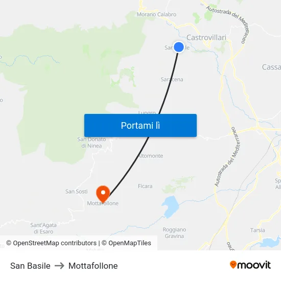 San Basile to Mottafollone map