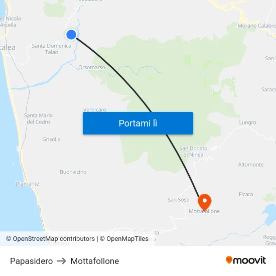 Papasidero to Mottafollone map