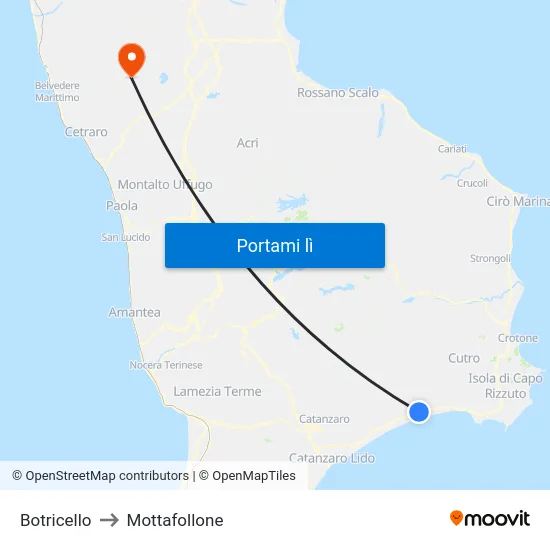 Botricello to Mottafollone map