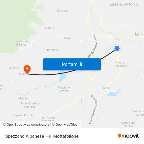 Spezzano Albanese to Mottafollone map