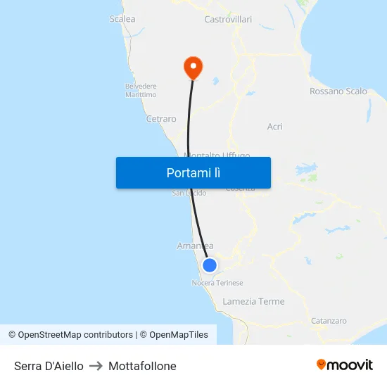 Serra D'Aiello to Mottafollone map
