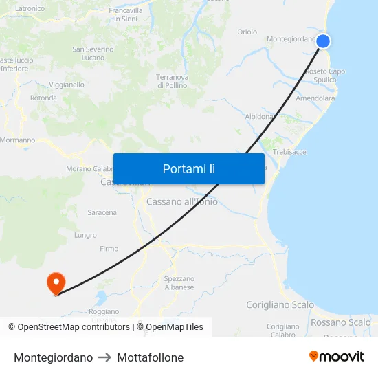 Montegiordano to Mottafollone map