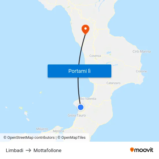 Limbadi to Mottafollone map