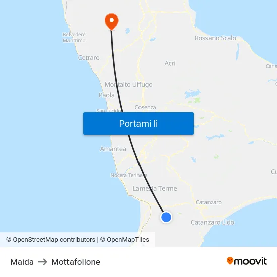 Maida to Mottafollone map