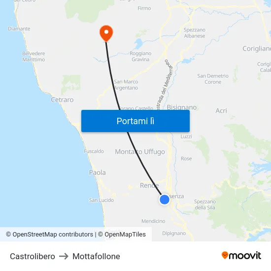 Castrolibero to Mottafollone map