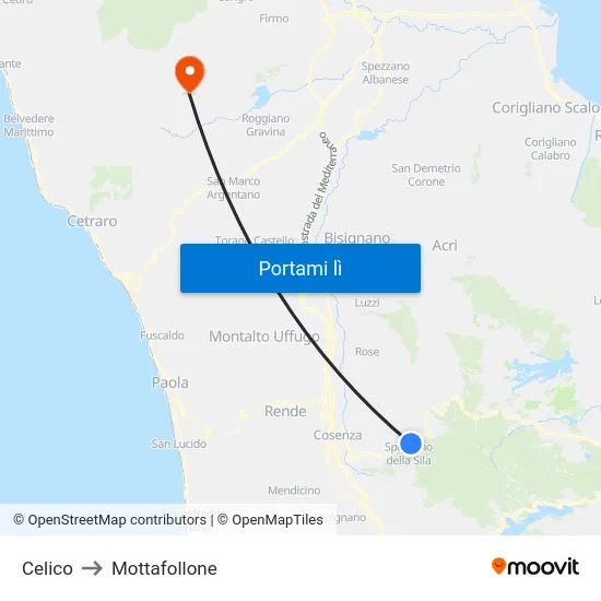 Celico to Mottafollone map