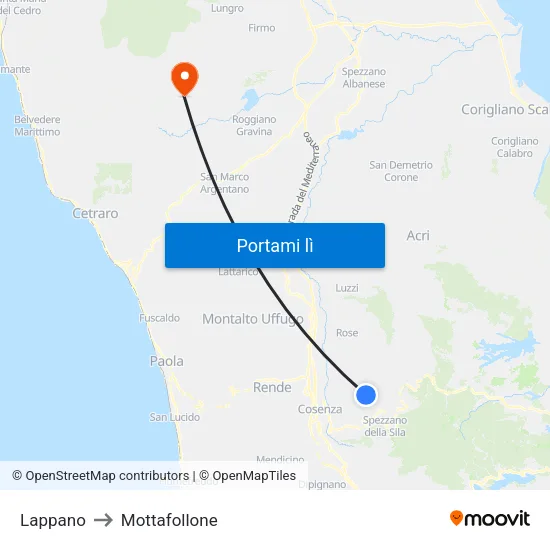 Lappano to Mottafollone map