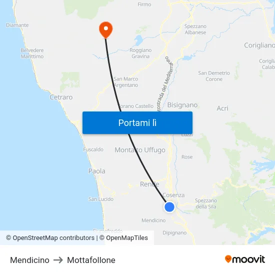Mendicino to Mottafollone map