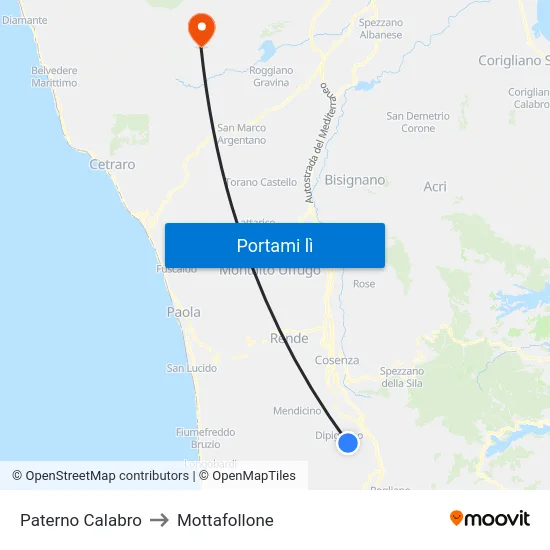 Paterno Calabro to Mottafollone map