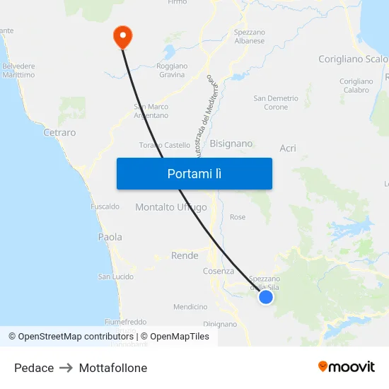 Pedace to Mottafollone map