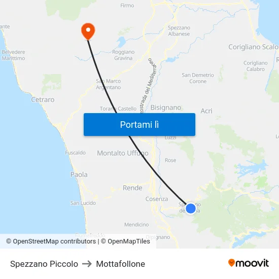 Spezzano Piccolo to Mottafollone map