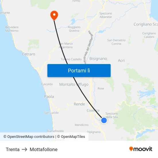 Trenta to Mottafollone map
