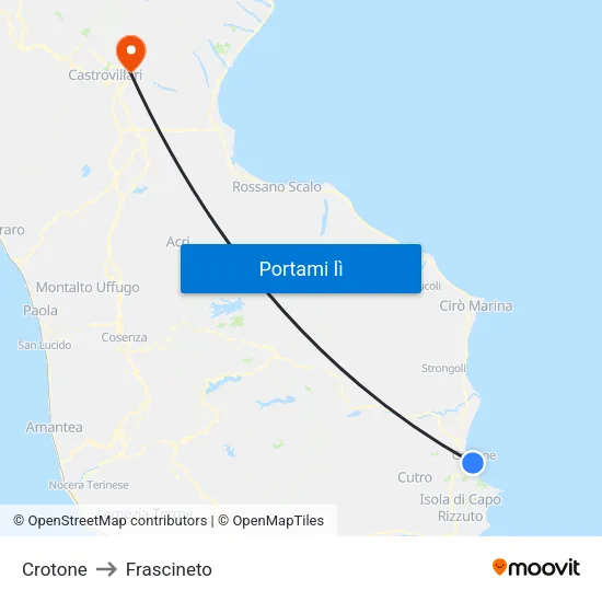 Crotone to Frascineto map