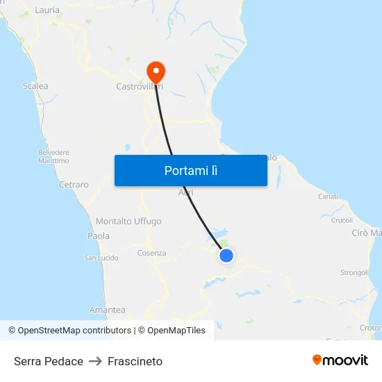 Serra Pedace to Frascineto map