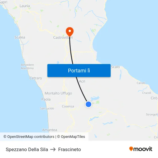Spezzano Della Sila to Frascineto map