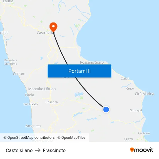 Castelsilano to Frascineto map