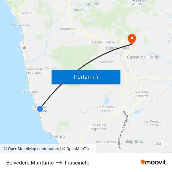 Belvedere Marittimo to Frascineto map