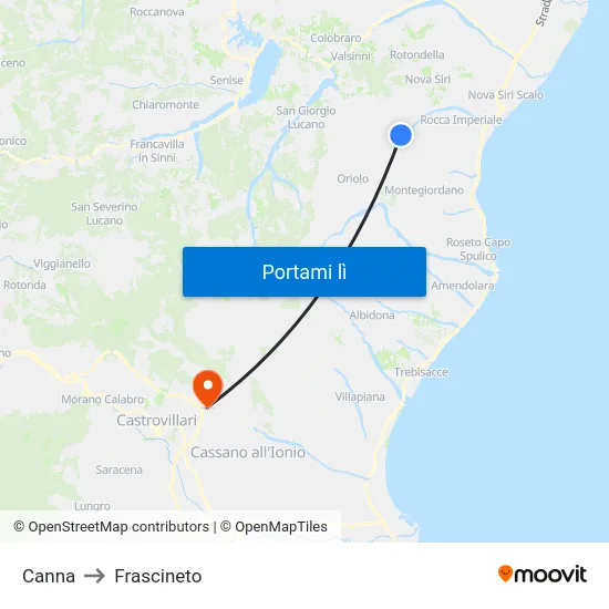 Canna to Frascineto map