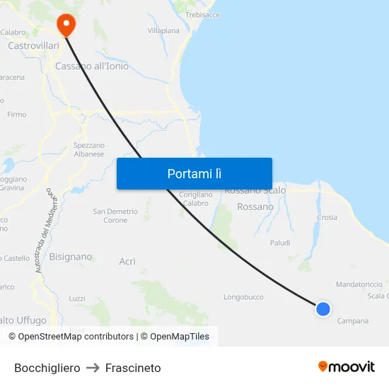 Bocchigliero to Frascineto map