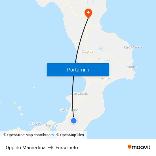 Oppido Mamertina to Frascineto map