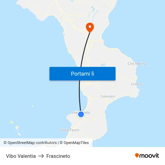 Vibo Valentia to Frascineto map