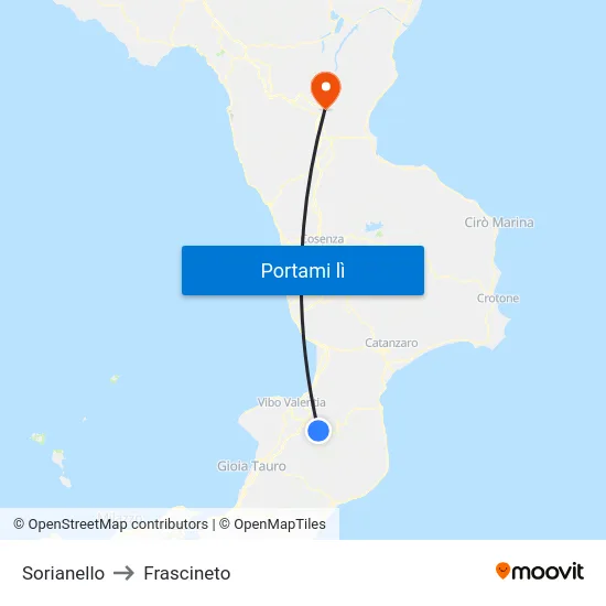 Sorianello to Frascineto map