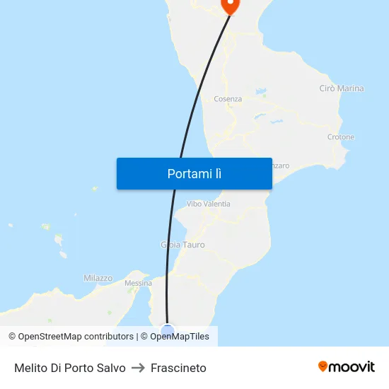 Melito Di Porto Salvo to Frascineto map