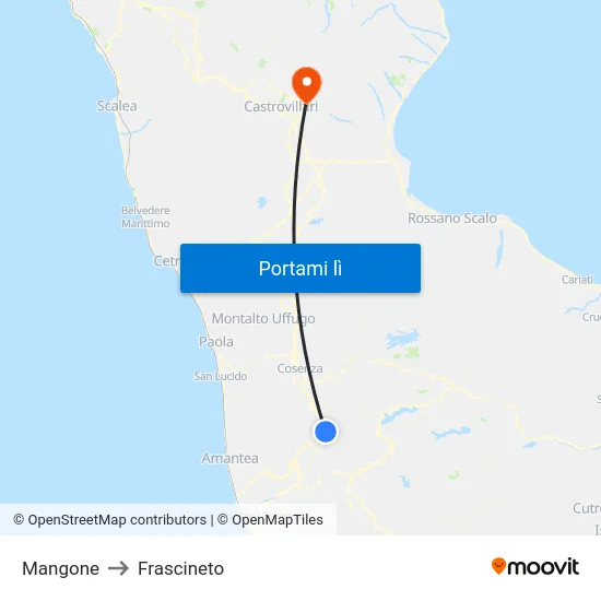 Mangone to Frascineto map