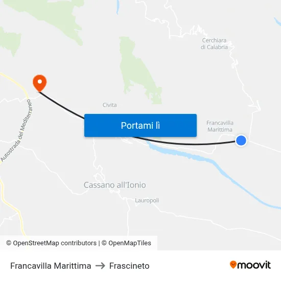 Francavilla Marittima to Frascineto map