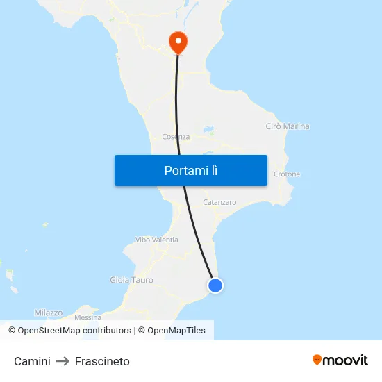 Camini to Frascineto map