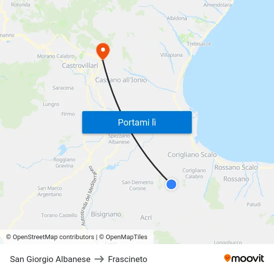 San Giorgio Albanese to Frascineto map