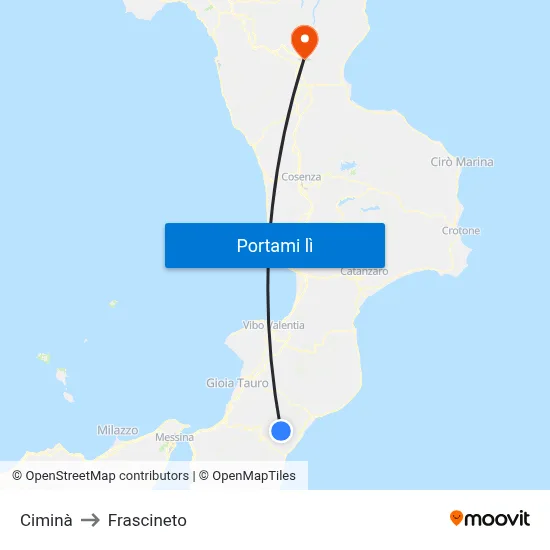 Ciminà to Frascineto map