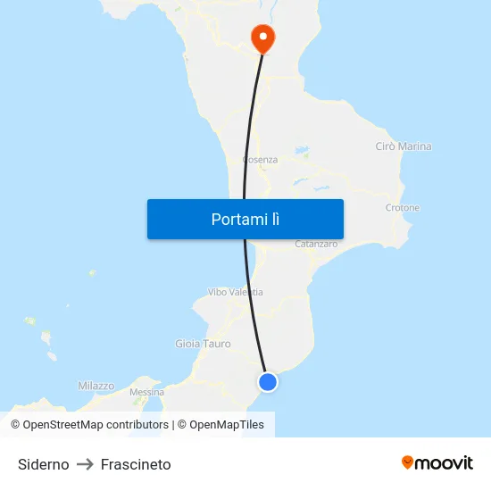 Siderno to Frascineto map