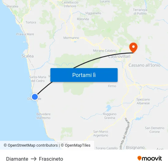 Diamante to Frascineto map