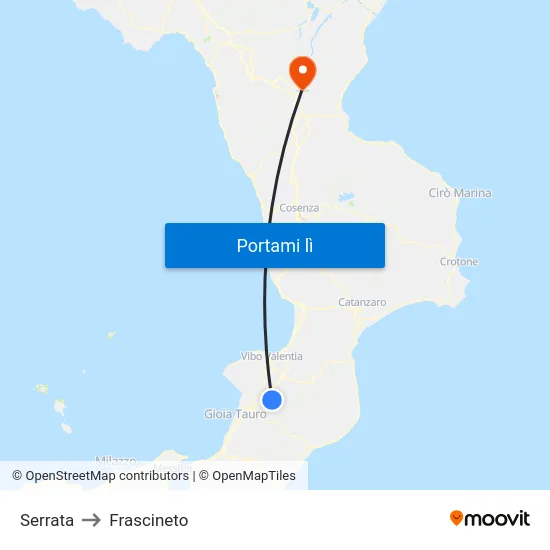 Serrata to Frascineto map