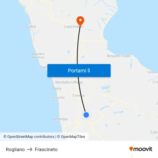 Rogliano to Frascineto map