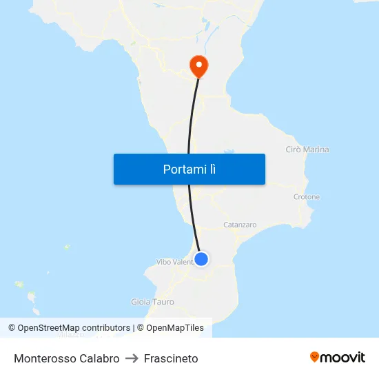 Monterosso Calabro to Frascineto map