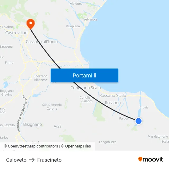 Caloveto to Frascineto map