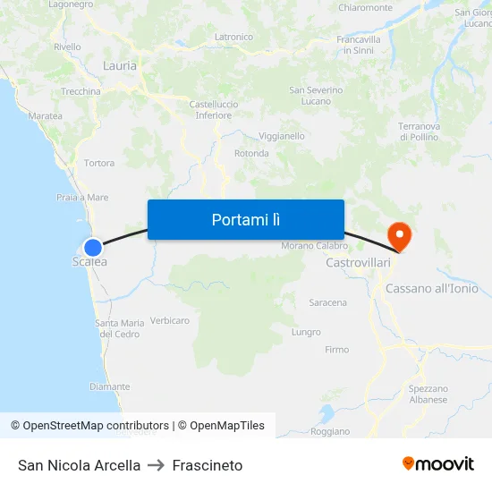 San Nicola Arcella to Frascineto map