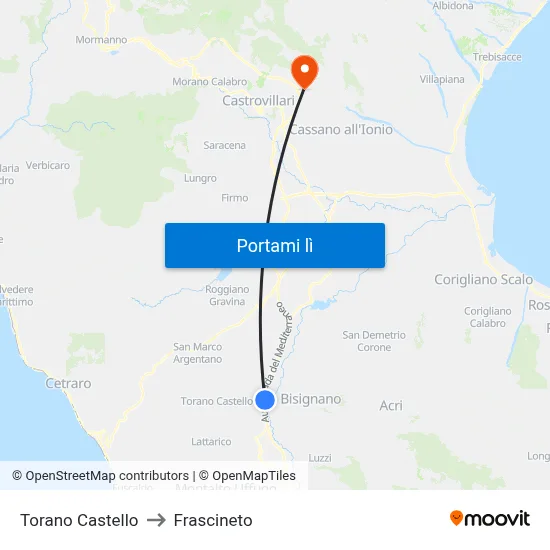 Torano Castello to Frascineto map
