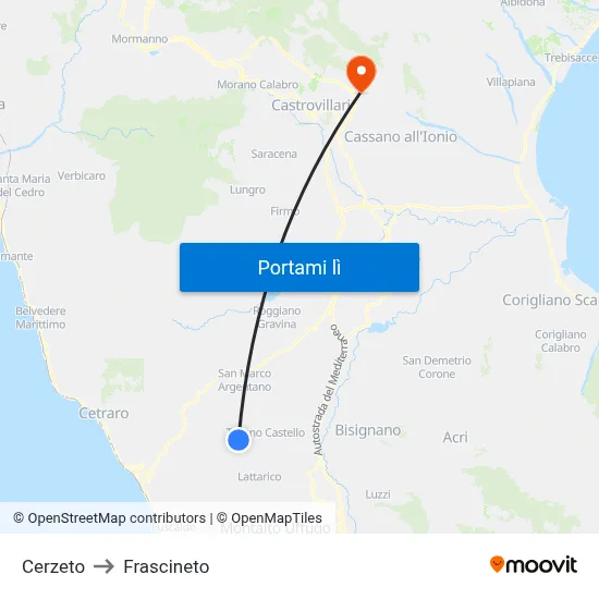 Cerzeto to Frascineto map