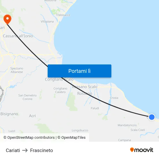 Cariati to Frascineto map
