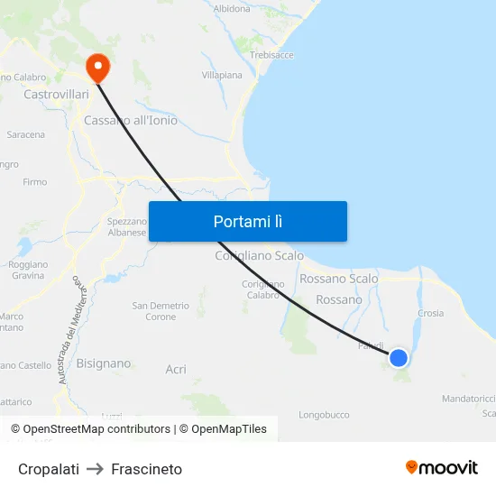 Cropalati to Frascineto map