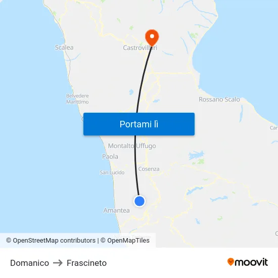 Domanico to Frascineto map