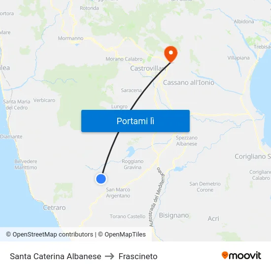 Santa Caterina Albanese to Frascineto map