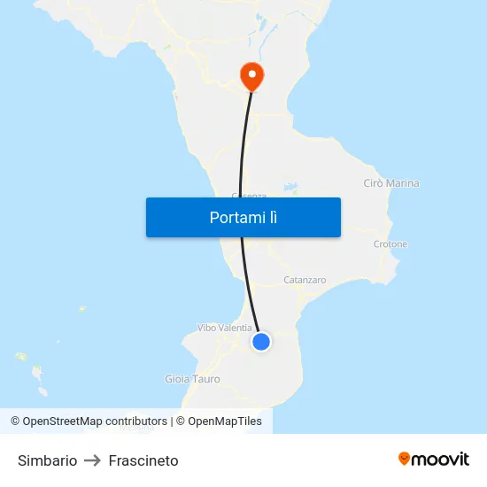 Simbario to Frascineto map