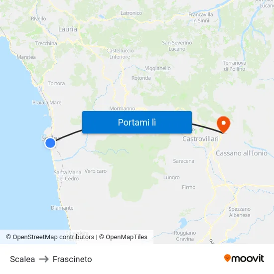Scalea to Frascineto map